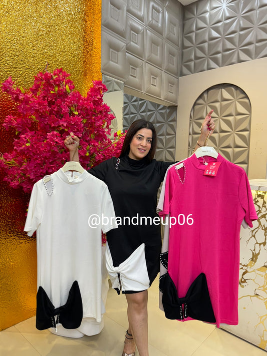 Imported Stretchable Dress With Bow (PRM-435)