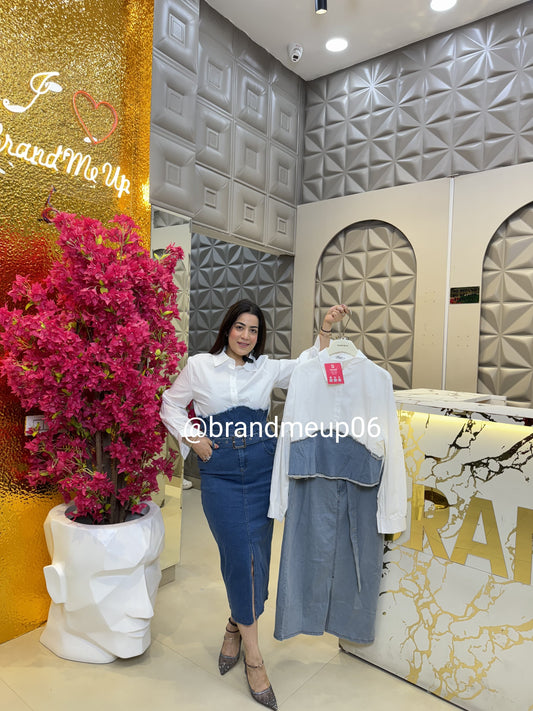 Denim Skirt Set With Belt (PRM-473)