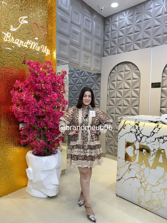 Imported Cheetah Linen Dress With Belt (PRM-475)