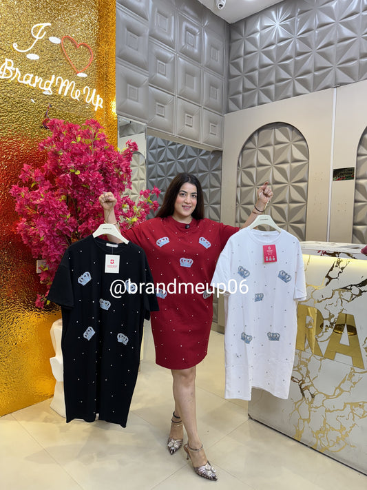 Rhinestone Imported Stretchable Dress With Pocket (PRM-477)