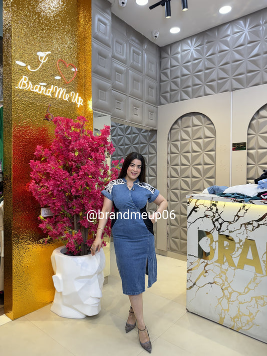 Denim Lace Dress With Pocket (PRM-499)