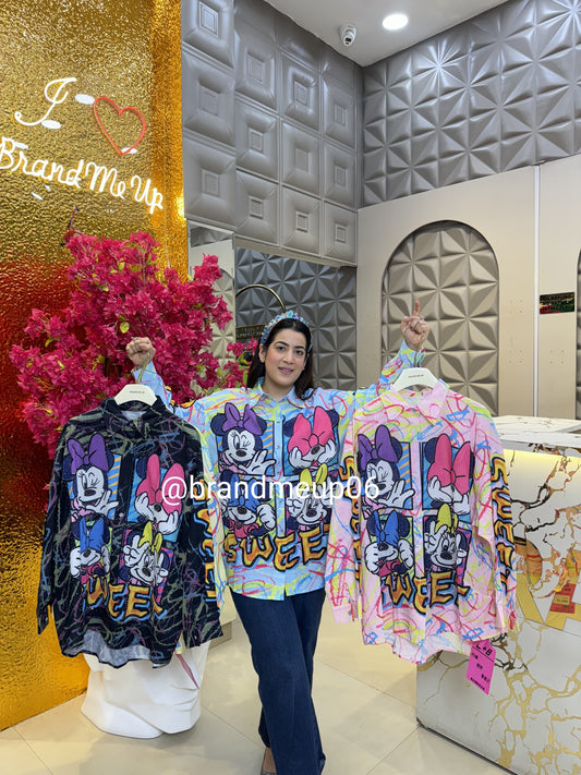 Imported Linen Rhinestones Cartoon Shirt (PRM-506) SWEET