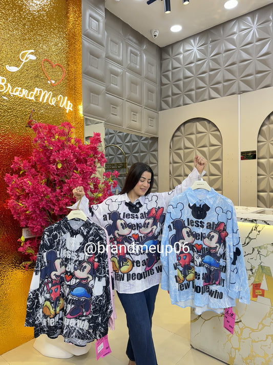 Imported Linen Rhinestones Cartoon Shirt (PRM-509) COUPLE