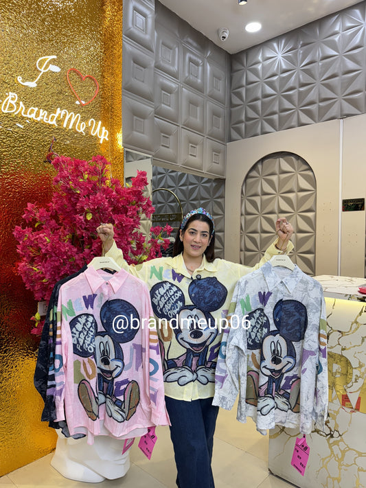 Imported Linen Rhinestones Cartoon Shirt (PRM-507) NEW U