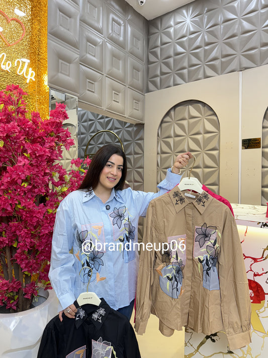 Cotton Shirt With Designer Flower (PRM-560)