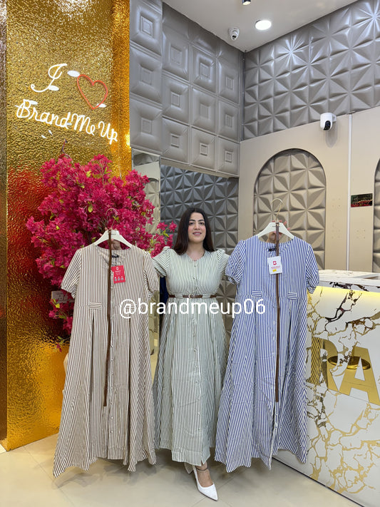 Stripe Maxi Dress With Belt (PRM-573)