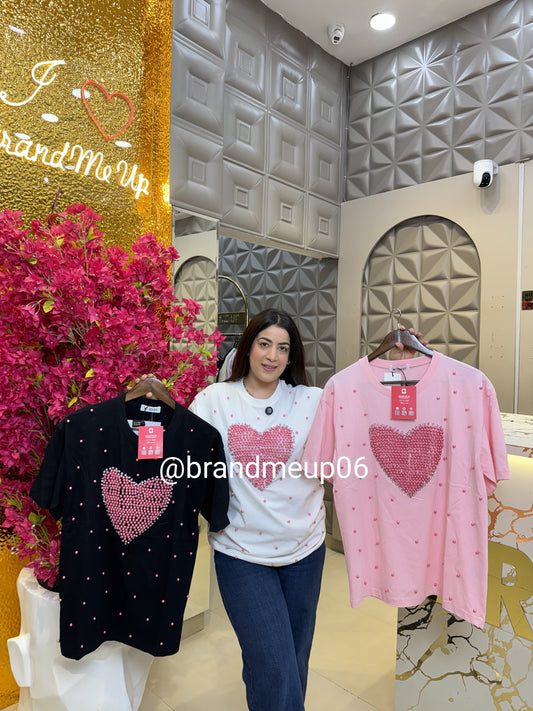 Cute Cotton T-Shirt Pearl Heart (TEE-168)
