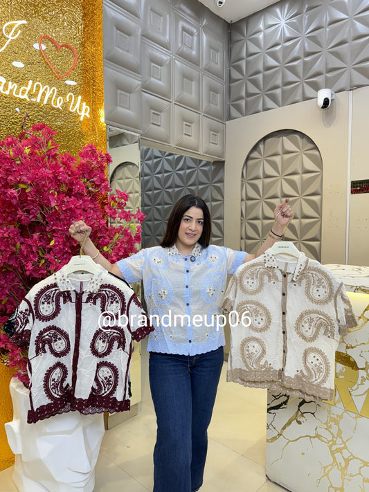 Cute Summer Embroidery Shirt With Rhinestone (PRM-587)