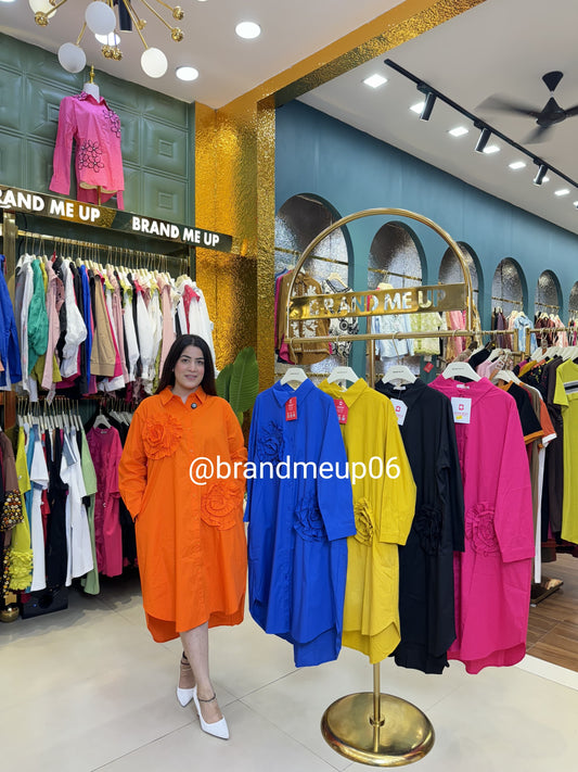 Cotton Designer Flower Dress With Pocket (PRM-623)