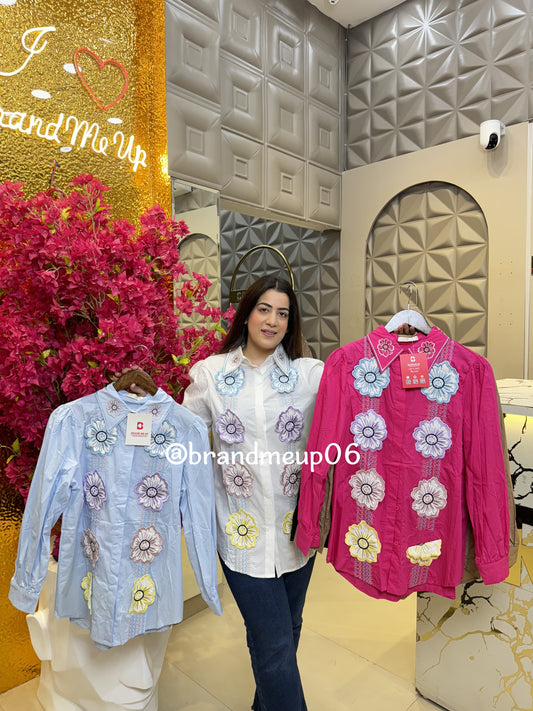 Cotton 3D Flower Shirt (PRM-636)