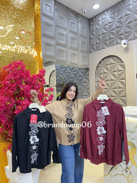 Cotton Front Floral Embroidery Shirt (PRM-643)