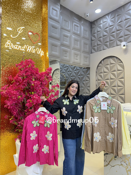 Cotton Floral Embroidery Shirt (PRM-645)