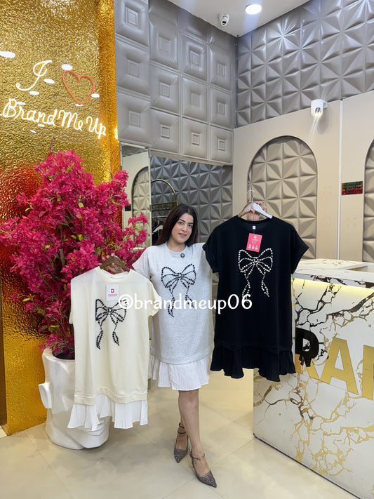 Cute Designer Pearl Bow Dress (PRM-653)