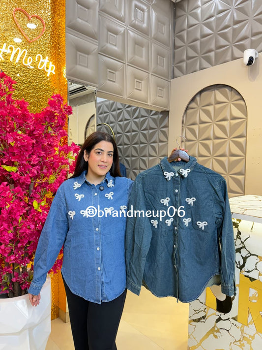 Denim Rhinstone Shirt (PRM-674) SMALL BOW