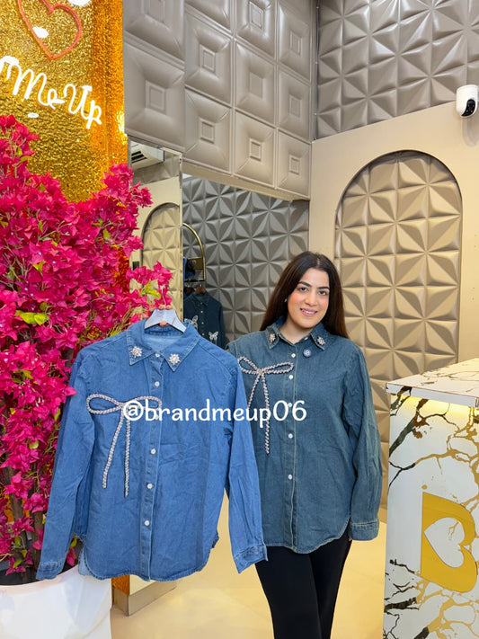 Denim Rhinstone Shirt (PRM-675) SINGLE BOW