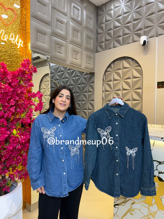 Denim Rhinstone Shirt (PRM-676) BUTTERFLY