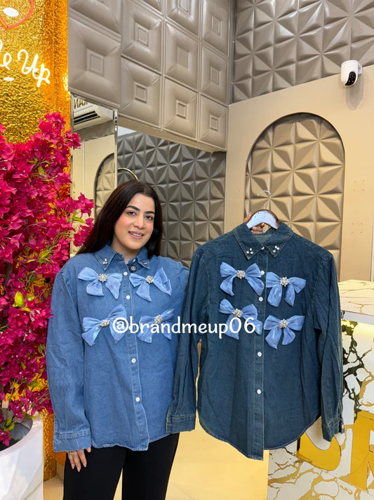 Denim Rhinstone Shirt (PRM-678) STONE BOW