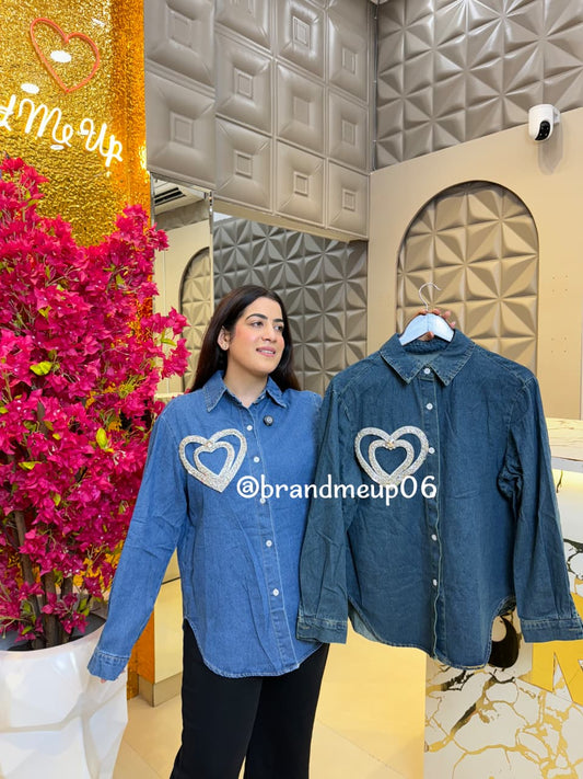 Denim Rhinstone Shirt (PRM-684) DUBLE HEART