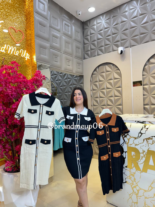 Summer Knit Dress With Golden Button (PRM-697)