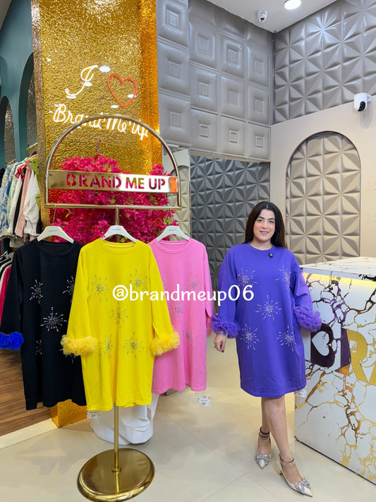 IMPORTED STRETCHABLE DRESS WITH POCKETS (PRM-726) STAR RHINESTONE