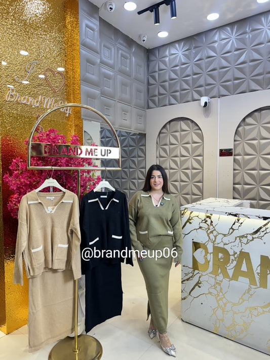 Woolen Collar Skirt Set (IMP-511)