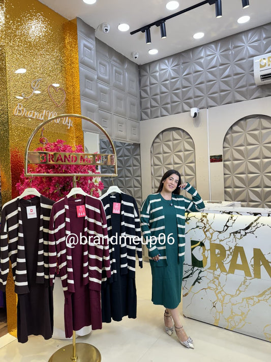 WOOLEN DRESS WHITE STRIPE SHRUG (IMP-520)