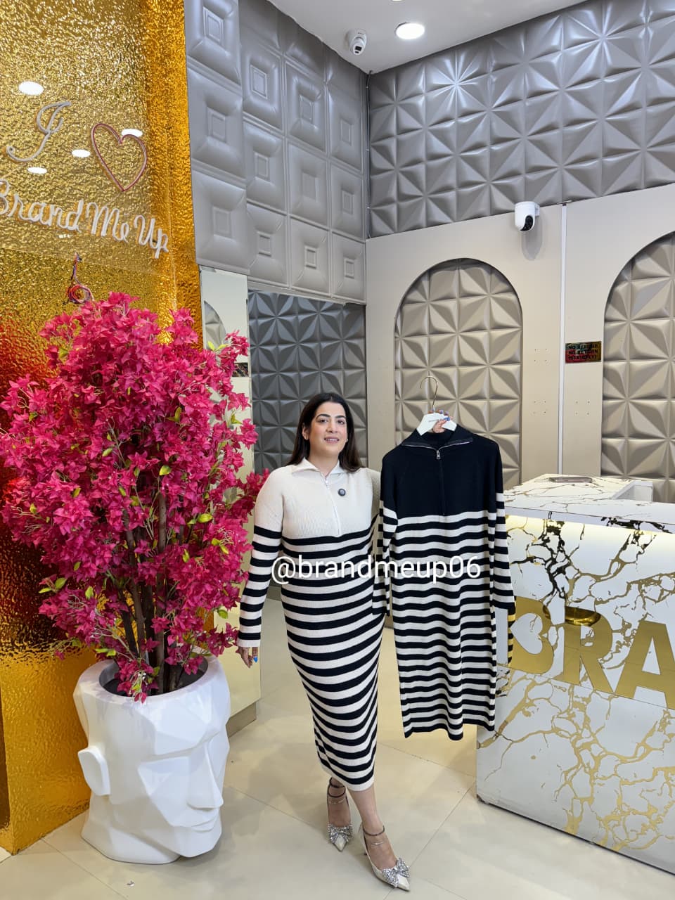 WOOLEN STRIPE ZIPPER DRESS (IMP-518)