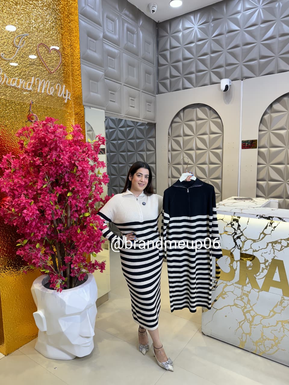 WOOLEN STRIPE ZIPPER DRESS (IMP-518)