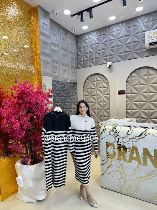 WOOLEN STRIPE ZIPPER DRESS (IMP-518)