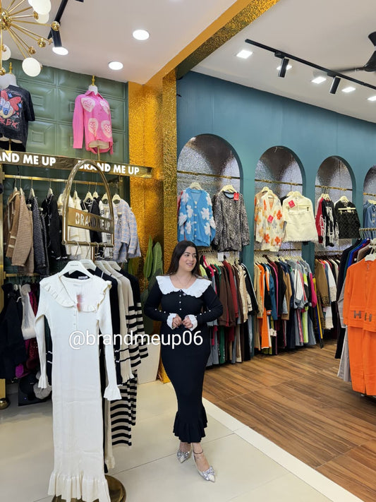 WOOLEN FRILL LONG PEARL DRESS (IMP-519)