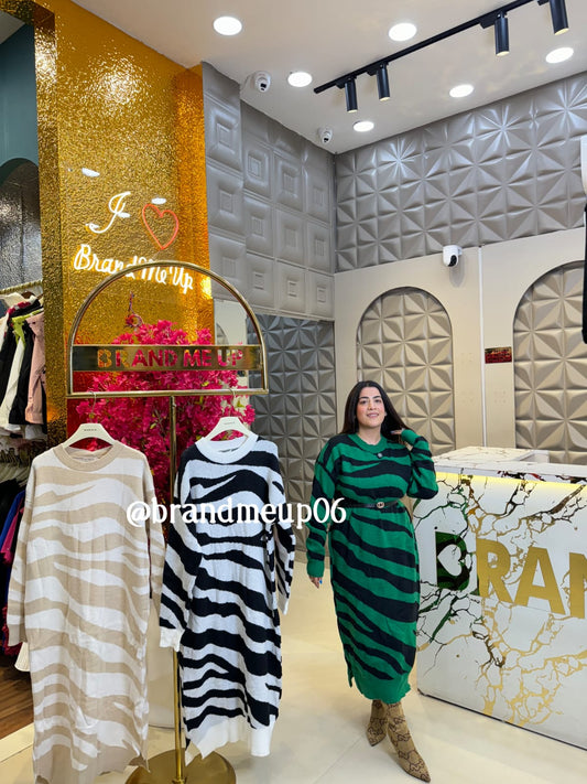 WOOLEN LONG DRESS ZEBRA PRINT (IMP-533)