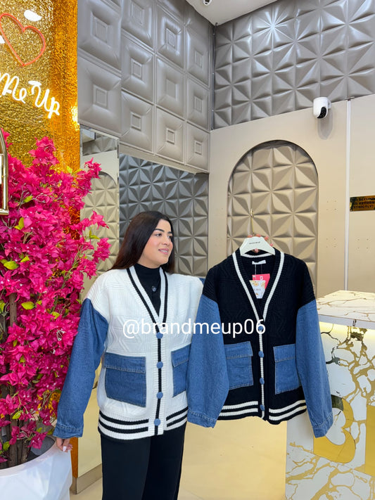 WOOLEN DESIGNER CARDIGAN WITH DENIM POCKET (IMP-540)