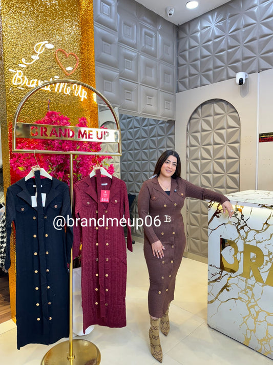 WOOLEN DRESS WITH BELT AND GOLDEN BUTTON (IMP-561)