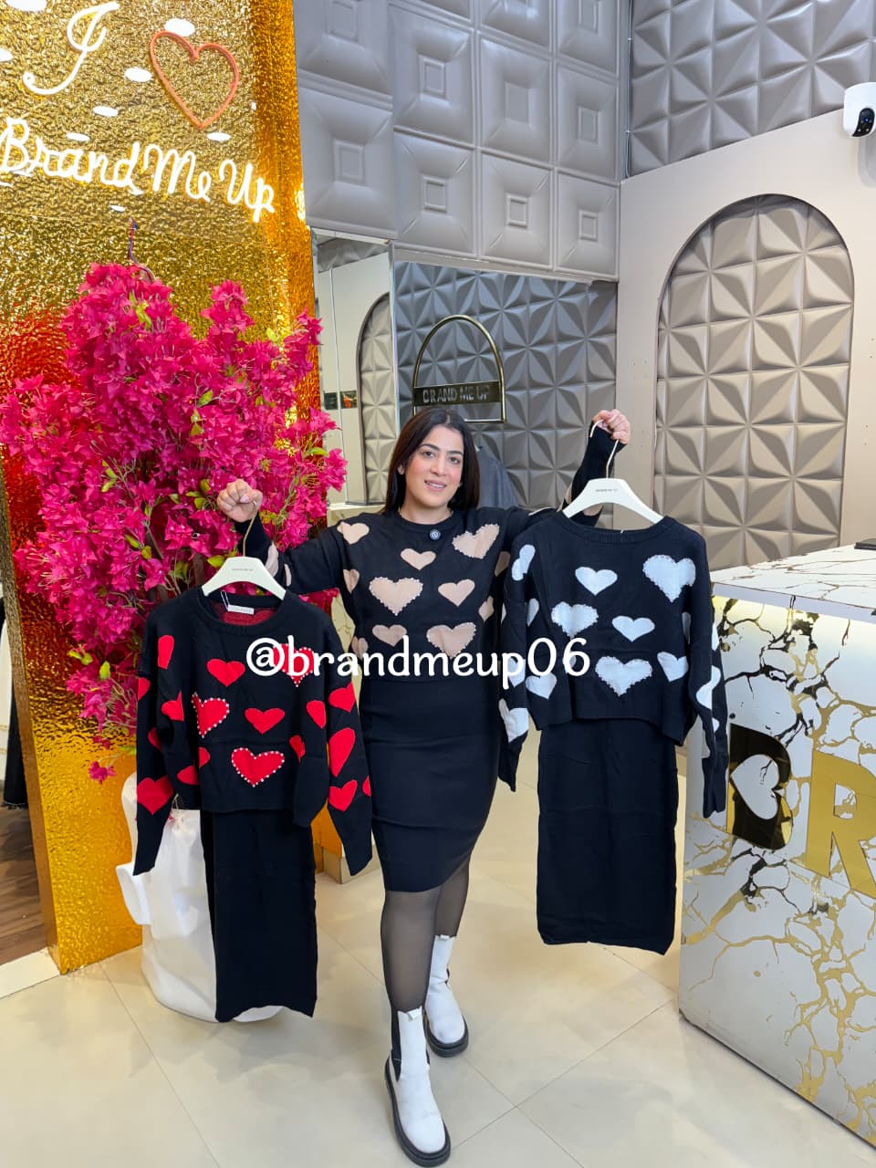 WOOLEN DRESS WITH HEART RHINESTONES TOP (IMP-596)