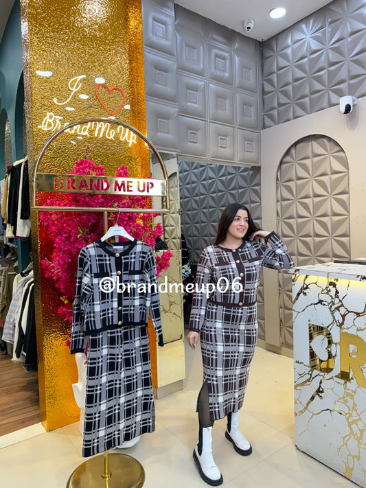 WOOLEN CARDIGAN WITH SKIRT CHECK (IMP-599)