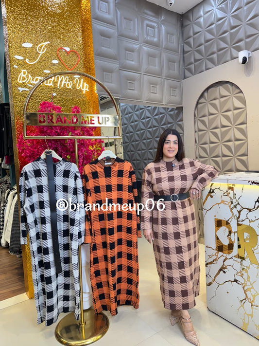 WOOLEN CHECKES DRESS WITH BELT (IIMP-606)