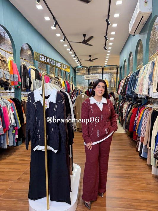 WOOLEN RHINESTONE CORD WITH POCKETS (IMP-617)