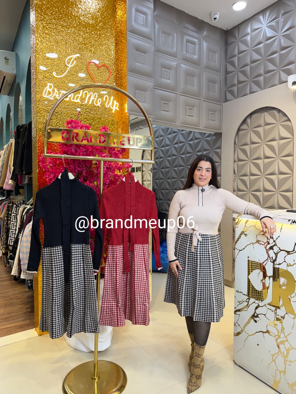 WOOLEN CHECK SKATER DRESS (IMP-633)