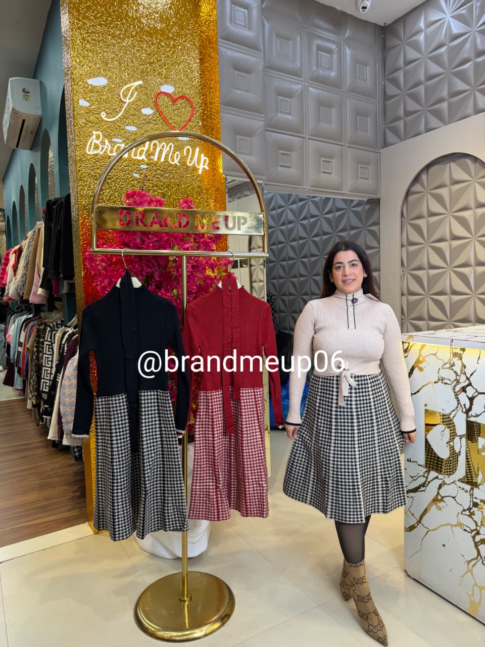 WOOLEN CHECK SKATER DRESS (IMP-633)