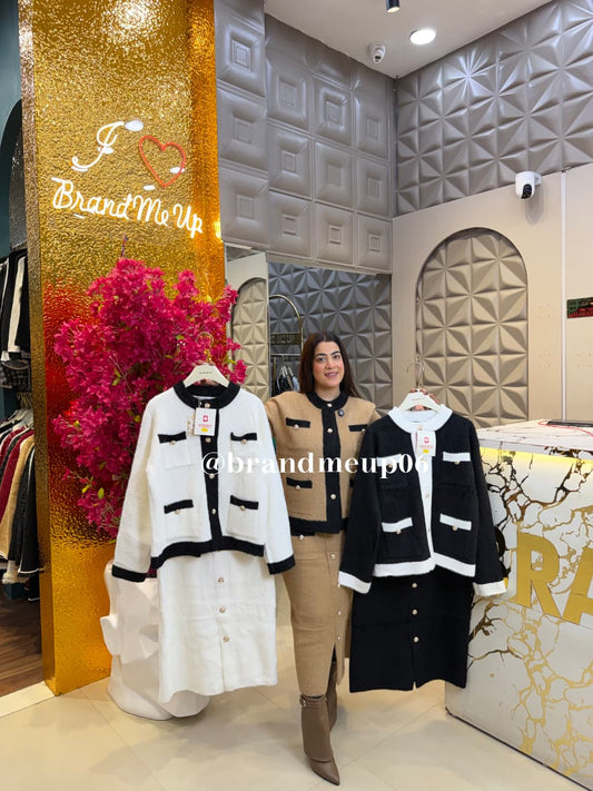 WOOLEN ROSE BUTTON DESIGNER SKIRT SET (IMP-662)