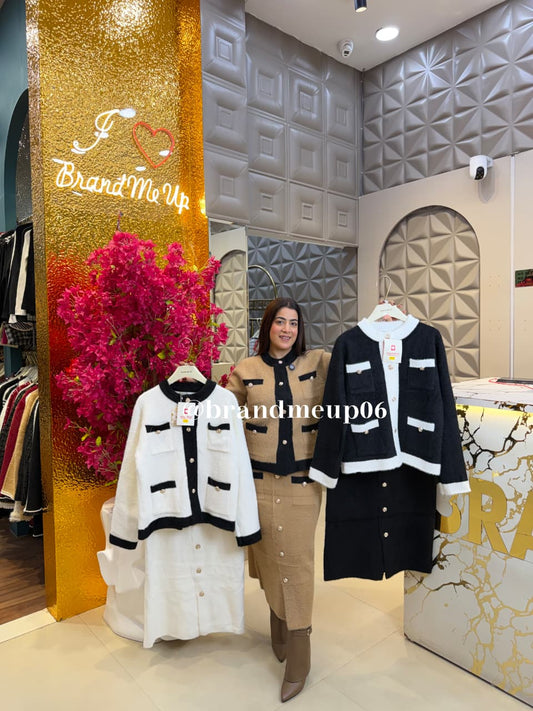 WOOLEN ROSE BUTTON DESIGNER SKIRT SET (IMP-662)