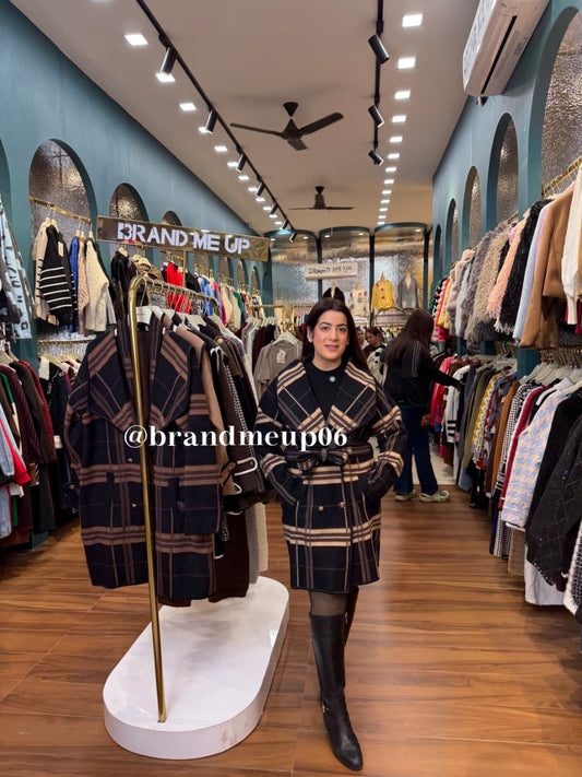 CHECKS WOOLEN COAT WITH BELT (IMP-684)