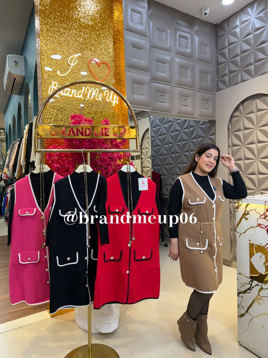 WOOLEN DRESS WITH INNER AND GOLDEN CHAIN (IMP-685)