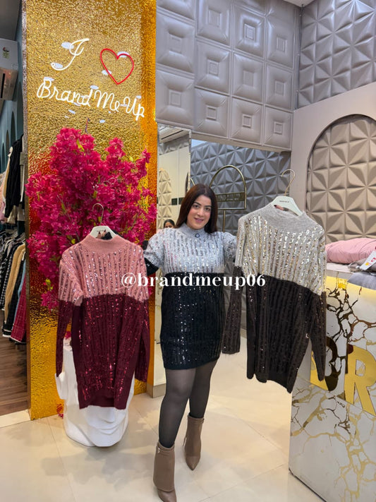 PARTYWEAR SEQUENCE WOOLEN DRESS (IMP-690) LINE