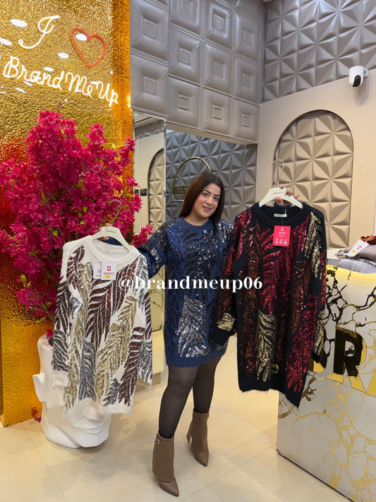 PARTYWEAR SEQUENCE WOOLEN DRESS (IMP-691) TROPO