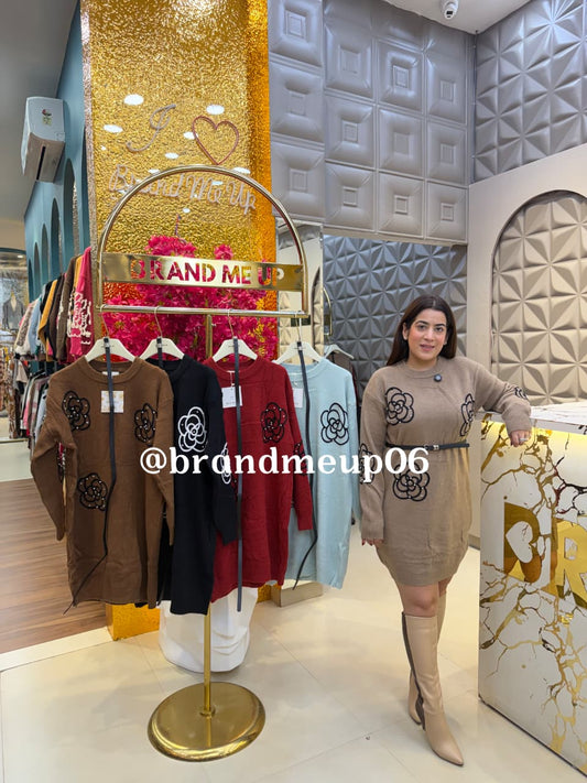 WOOLEN DRESS WITH BELT (IMP-716) PEARL