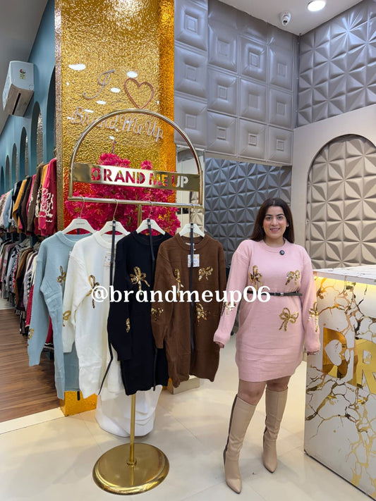 WOOLEN DRESS WITH BELT (IMP-717) SEQUENCE BOW