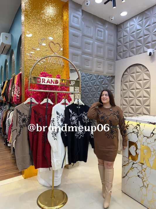 WOOLEN DRESS WITH BELT (IMP-718) 3FLOWER