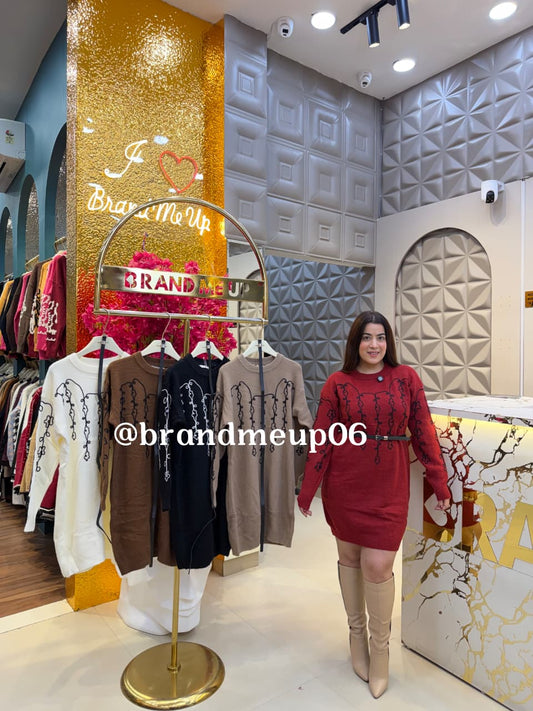 WOOLEN DRESS WITH BELT (IMP-719) SMALL EMBO