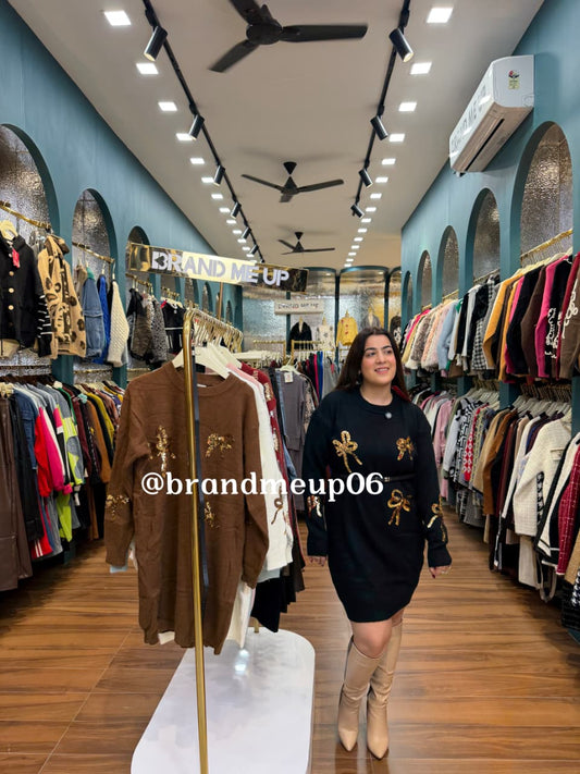 WOOLEN DRESS WITH BELT (IMP-717) SEQUENCE BOW